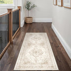 Runner Rug 2x5 Cream Hallway Washable Beige Carpet Non Slip Vintage Medallion by PureCozy