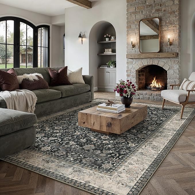 HUGEAR 8x10 Machine Washable Rugs Black Beige Hallway Large Area Rug Indoor - Image 3