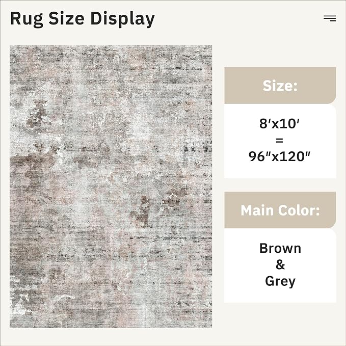 Abstract Rug 8x10 Large Living Room Rugs Neutral Modern Washable Area Rugs - Image 4