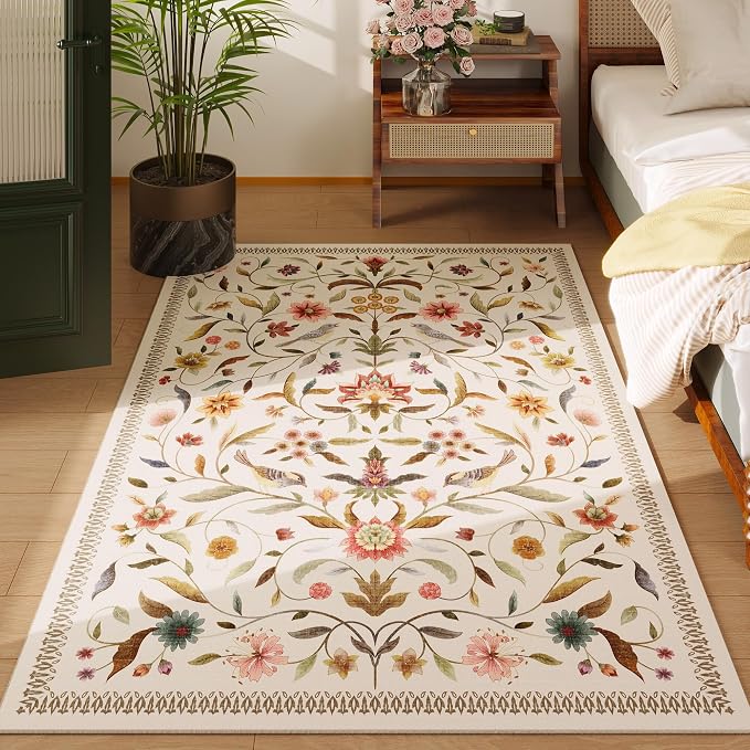 Vintage Medallion Floral 4x6 Rug, Machine Washable Non-Slip Area Rug, Low Pile - Image 5