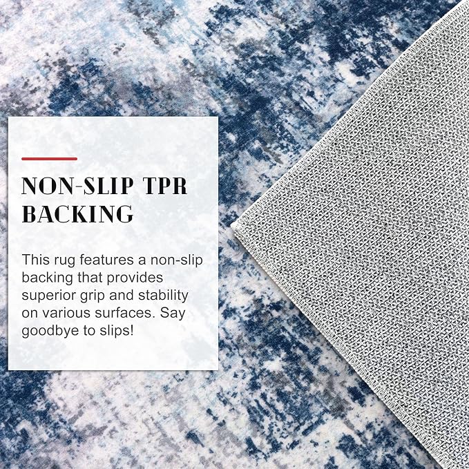 Modern Abstract Entryway Rug Indoor 2x3 Washable Non-Slip, Soft Grey Navy Blue - Image 7