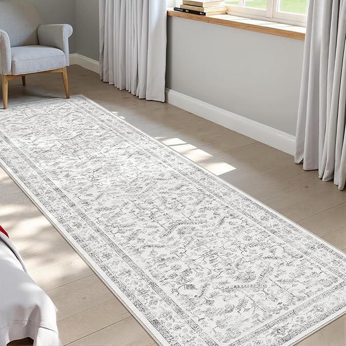 Grey 2x5 Runner Rug Vintage Area Carpet Hallway Indoor Kitchen Washable Low - Image 4