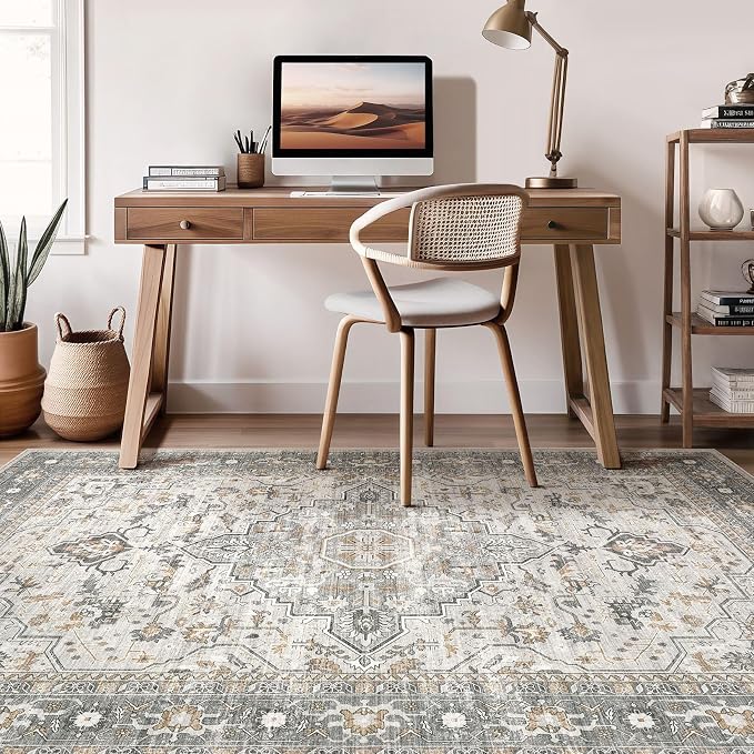 9x12 Area Rug Living Room: Washable Boho Large Neutral Vintage Soft Rugs Stain - Image 7