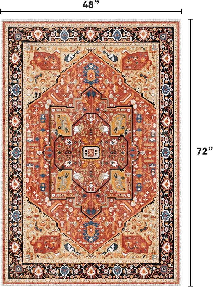 EnHomee 4x6 Washable Area Rugs for Bedroom, Boho Vintage Rugs, Foldable Area - Image 2