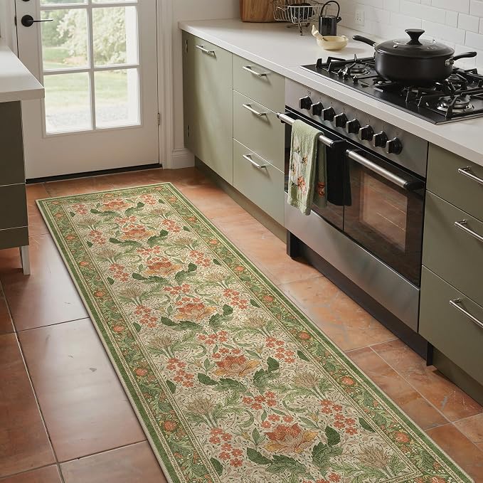Bavni 2'6''x8 Runner Rug, Microfiber Washable Non-Slip Vintage Floral Rugs by BAVNI