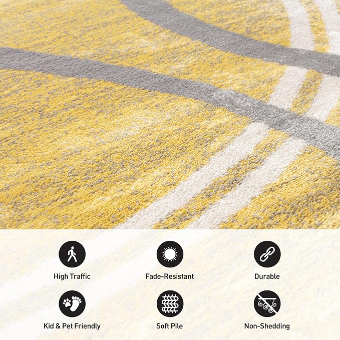 Rugshop Wavy Circles Design Round Rug, Fade-Resistant Carpet - Image 4