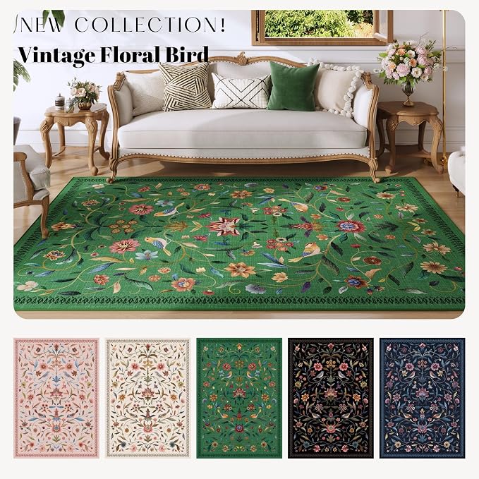 Vintage Medallion Floral 5x7 Area Rugs, Machine Washable Non-Slip, Low Pile - Image 8