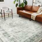 Washable Area Rug 10'x14' Floral Green Boho Design Non-Shedding Easy Care Ideal - Image 2