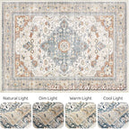 5x7 Area Rugs Living Room: Washable Boho Large Neutral Vintage Soft Rug Stain - Image 9