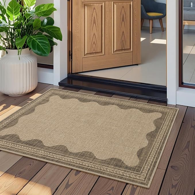 Scalloped Easy Jute Entryway Rug 2x3 Indoor Outdoor Front Door Mat Washable Non - Image 2