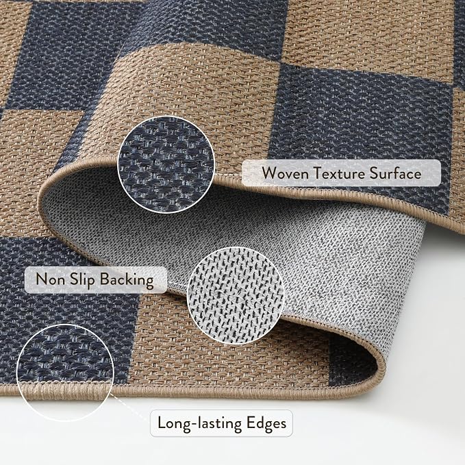 Lahome Checkered Easy Jute Indoor Outdoor Carpet, 3x5 Washable Rugs - Image 4