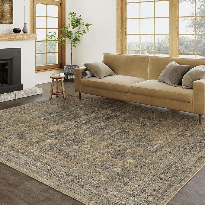 6x9 Brown Black Area Rug for Living Room Washable Vintage Distressed Carpet - Image 6