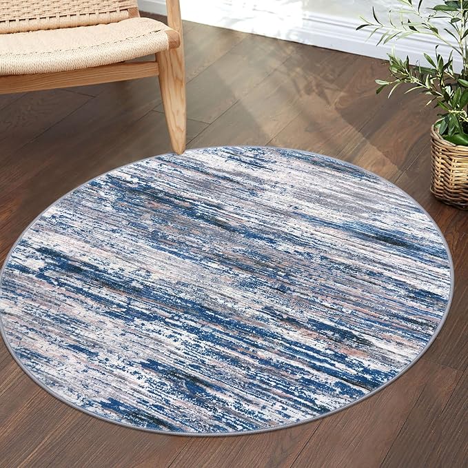 3' Washable Round Rug for Entryway, Neutral Vintage Circle Rugs for Living Room - Image 3