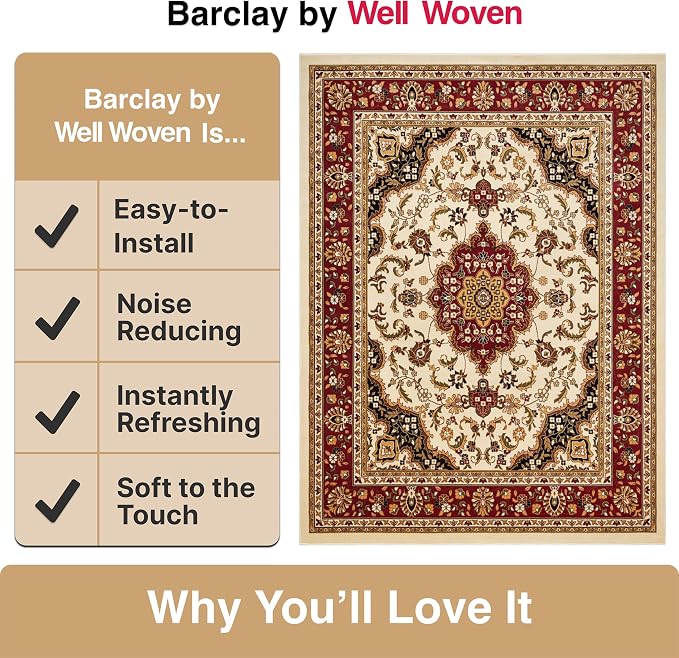 Well Woven Barclay Collection Medallion Kashan Ivory 8x10 Area Rug - Image 6