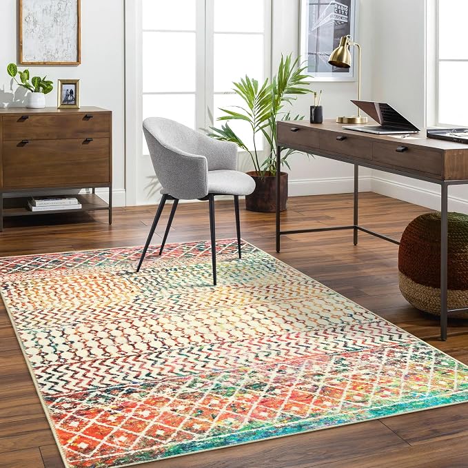 Moroccan Living Room Rugs, 5x7 Soft Bohemian Distressed Non-Slip Large Rug - Image 6