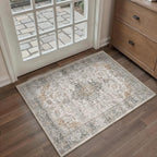 HUGEAR 2x3 Entryway Area Rug Retro Taupe Green Small Rug Machine Washable Door - Image 3