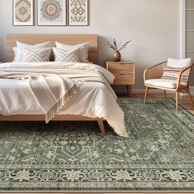 10x12 Area Rug Living Room: Washable Boho Large Neutral Vintage Soft Rugs Stain - Image 4