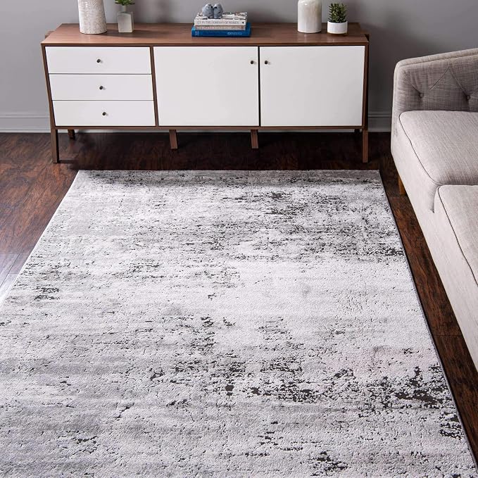 Rugs.com Leipzig Collection Area Rug – 8X11 Grey Low-Pile Rug Perfect - Image 3
