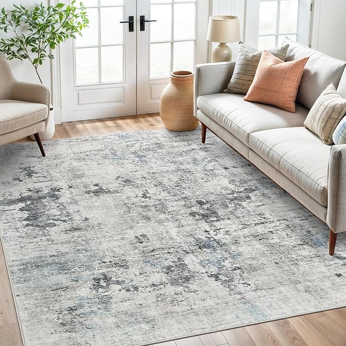 Abstract Rug 8x10 Large Living Room Rugs Neutral Modern Washable Area Rugs - Image 8