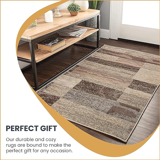 SUPERIOR Indoor Area Rug, Jute Backed, Modern Geometric Patchwork Floor Decor - Image 3