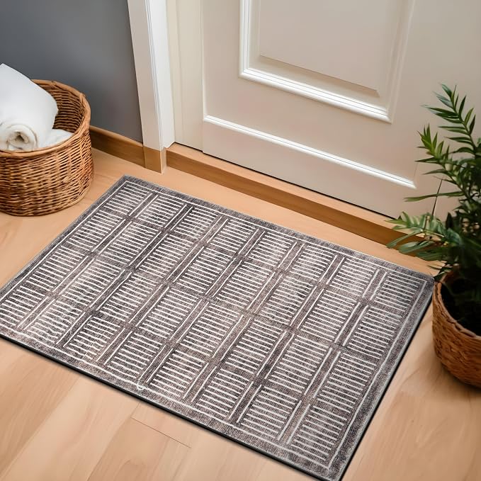 Rugshop Bohemian Stripe Lines Washable Non Slip Area Rug 2' x 3' Brown - Image 7