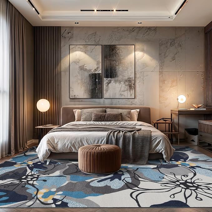 Rugshop Gray Large Floral Non-Slip Area Rug Fade Resistant - Image 9