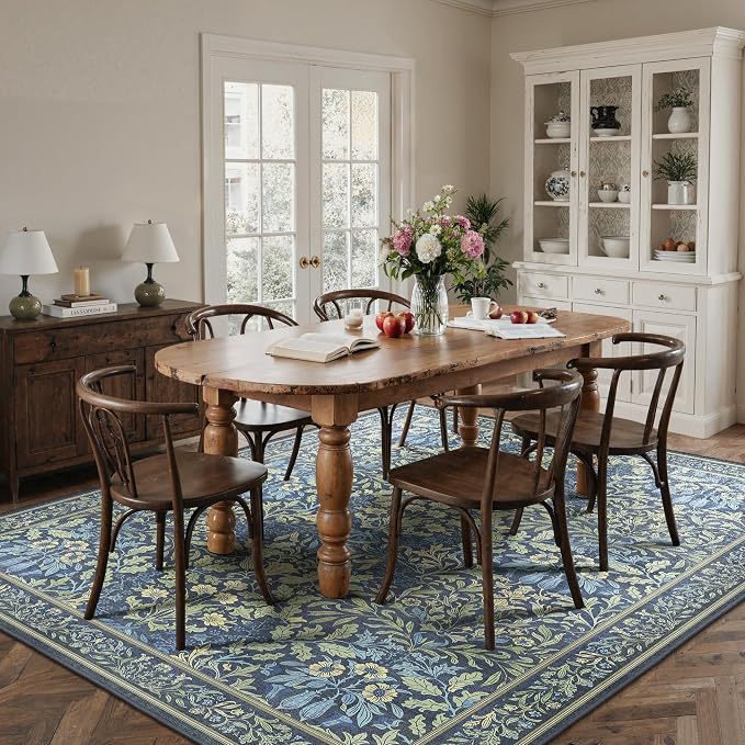Bavni Floral Dark Blue Area Rugs 6x9, Vintage Boho Carpet Machine Washable - Image 4