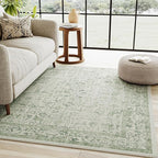 Sage Green Area Rug 4x6 Washable Office Entryway Carpet Vintage Distressed Non by PureCozy