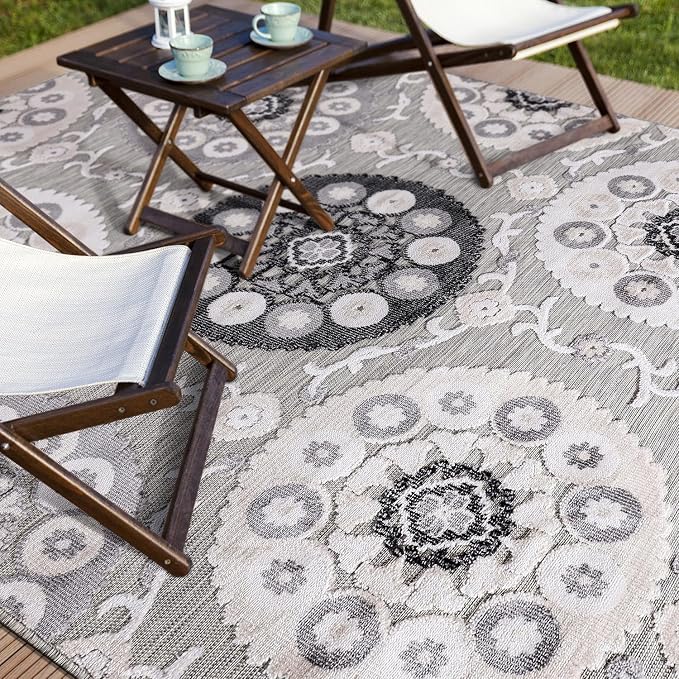 CAMILSON Indoor Outdoor Rug 5x7 Bohemian Medallion Floral Area Rugs - Image 5