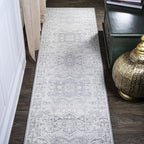 JONATHAN Y Modern Vintage Medallion Light Grey Runner Rug, Easy-Cleaning by JONATHANY