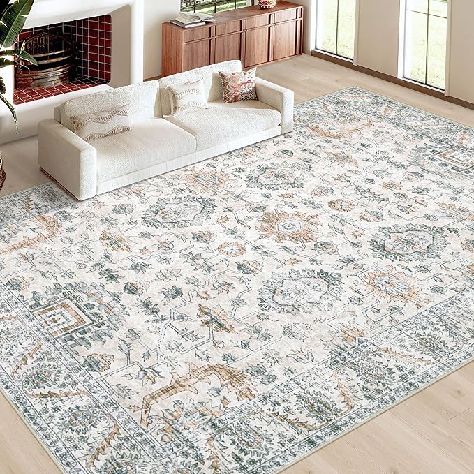 Area Rug 9x12 Living Room Rug, Machine Washable Vintage Distressed Boho Area - Image 2