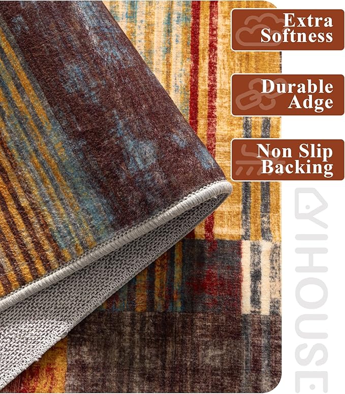 YIHOUSE Brown Runner Rug 2x6 for Hallway, Farmhouse Rugs Washable, Vintage - Image 3