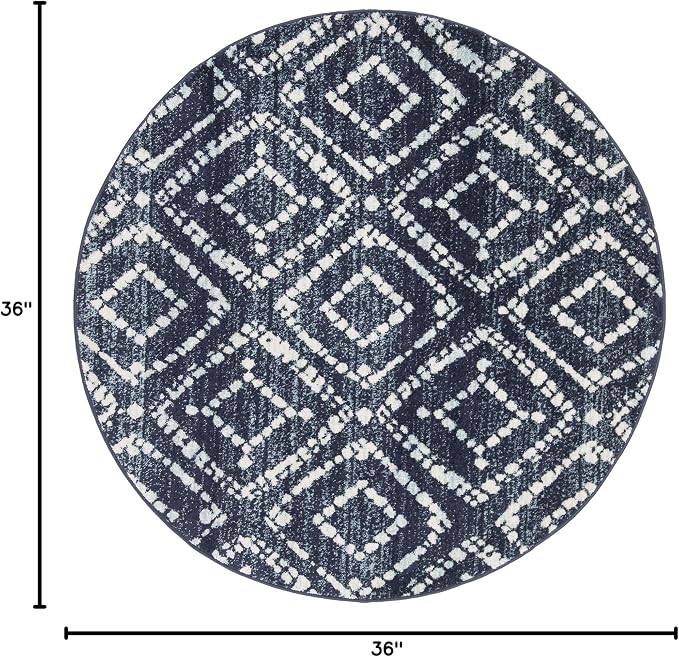 SAFAVIEH Adirondack Collection 3' Round Navy/Ivory ADR131N Diamond Distressed - Image 2