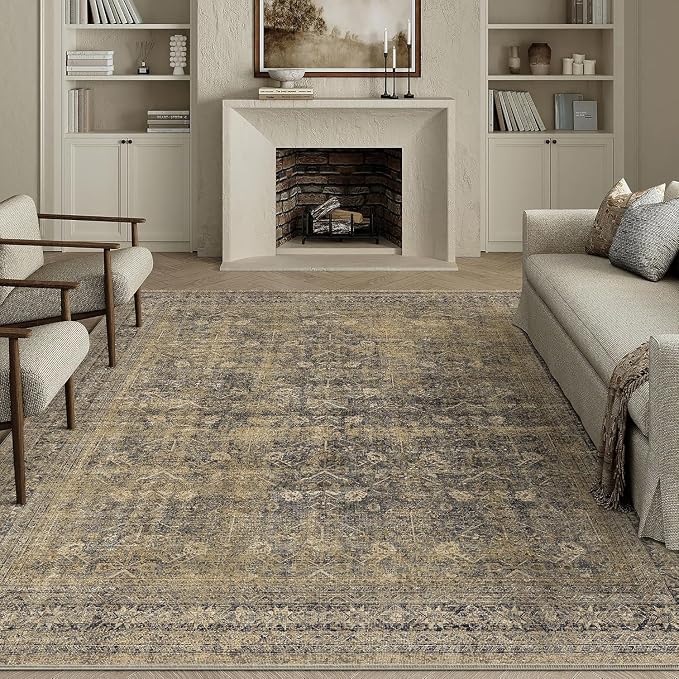 5x7 Brown Black Area Rug for Living Room Washable Vintage Distressed Carpet by PureCozy