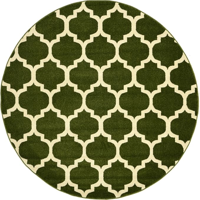 Rugs.com Lattice Collection Rug – 6 Ft Round Dark Green Medium Rug Perfect - Image 3