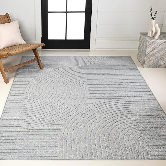 JONATHAN Y Hallie High-Low Curve Light Blue/Cream 8x10 Indoor/Outdoor Area Rug - Image 3