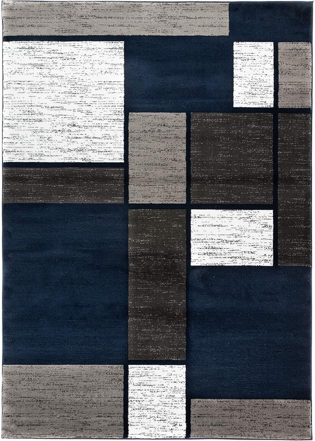 Rugshop Modern Geometric Boxes Navy Area Rug, Carpet - Image 2
