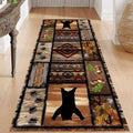 Wild Animal Bear Long Runner Rug, Animal Bear and Plant Pine Cone Autumn Leaf by Unknown