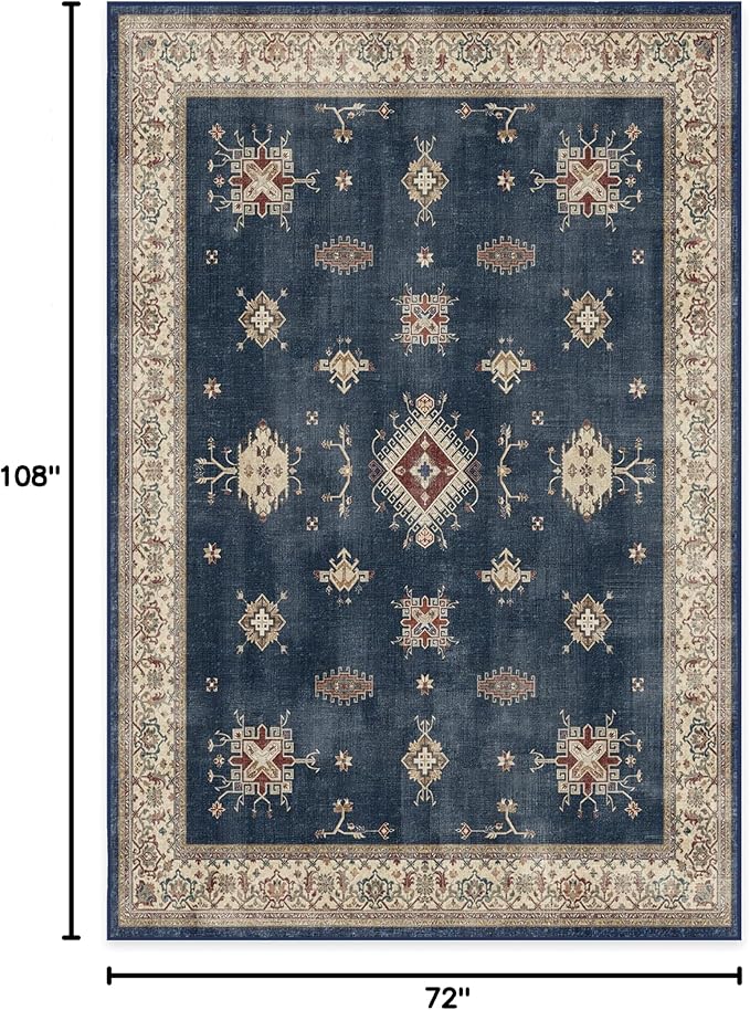 RUGGABLE Washable Vintage Area Rug – Verena Sapphire 6x9, Stain-Resistant - Image 3