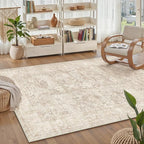 3x5 Beige Washable Area Rug for Entryway Neutral Soft Non Slip Carpet Low Pile by WondRg