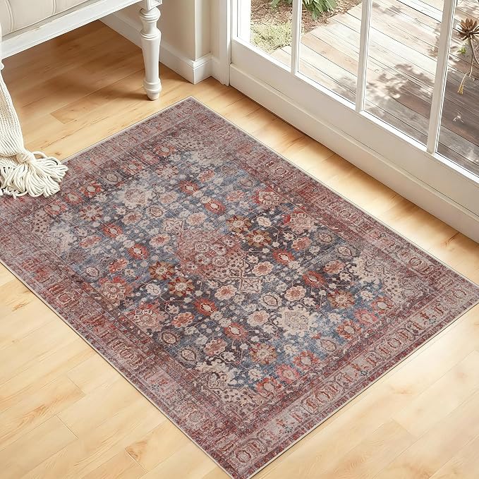 Kuden 3x5 Small Rug, Machine Washable, Non-Slip Backing, Vintage Style by KudenRugs