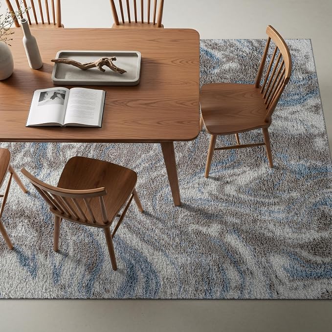 Rugshop Abstract Marble Shag Area Rug Blue 7' 10" x 10' Perfect - Image 9