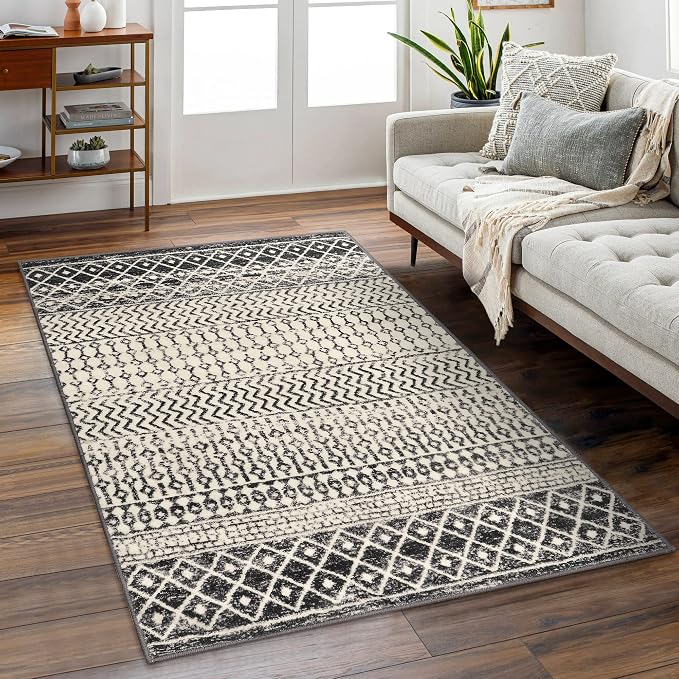 Boho Rugs for Living Room, 4x6 Moroccan Vintage Non-Slip Large Area Rug by Nailttos