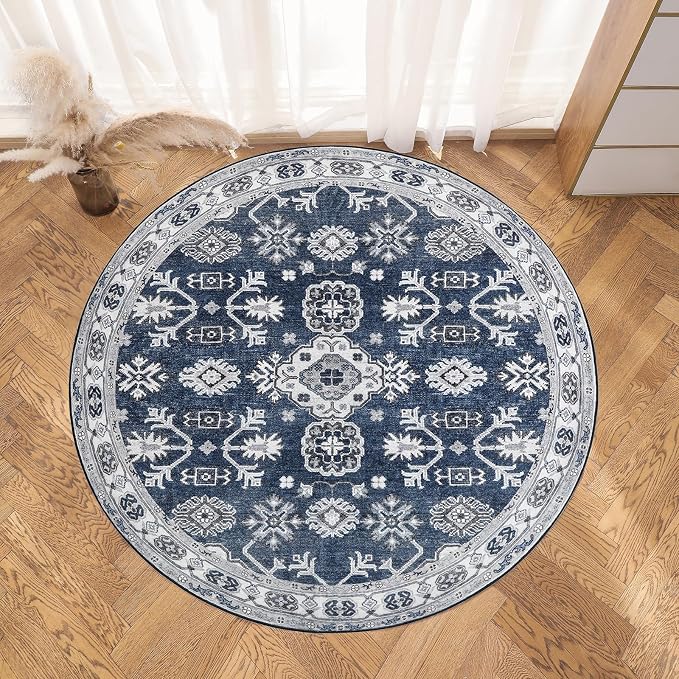 VK VK·LIVING Round Washable Rug 5'Ft Vintage Machine Washable Area Rugs - Image 8