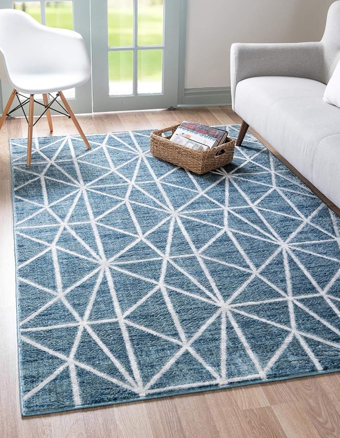 Rugs.com Lattice Trellis Collection Rug – 9' x 12' Blue Low-Pile Rug Perfect by Rugscom