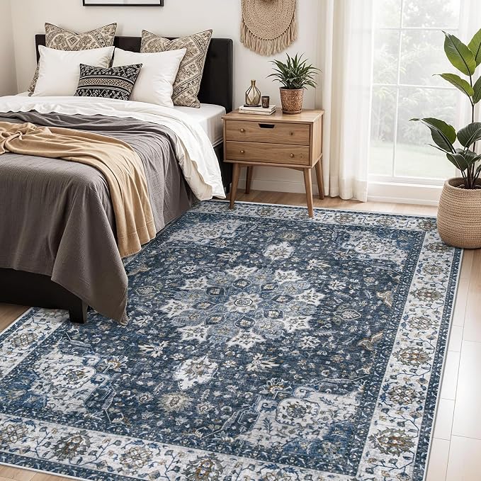 Area Rug 5x7 Washable Rug, Vintage Boho Medallion Rugs Non-Slip Soft Low Pile - Image 2