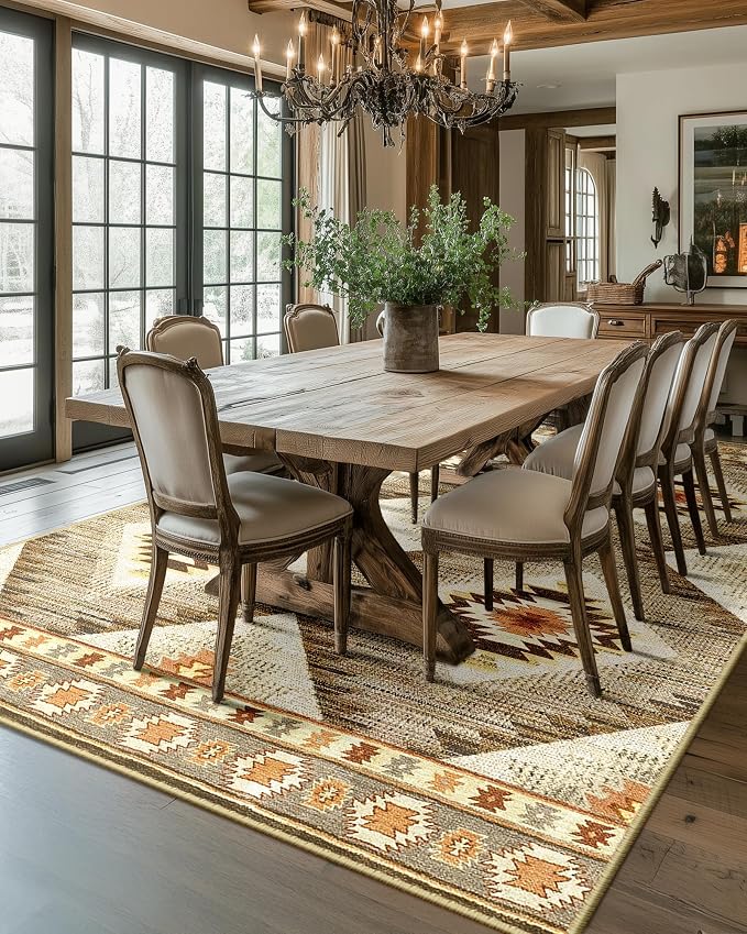 Area Rug 5x7 Rug Machine Washable Non-Slip Low Pile Print Pattern Western Rug - Image 7