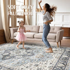 9x12 Area Rug Living Room: Washable Boho Large Neutral Vintage Soft Rugs Stain - Image 3
