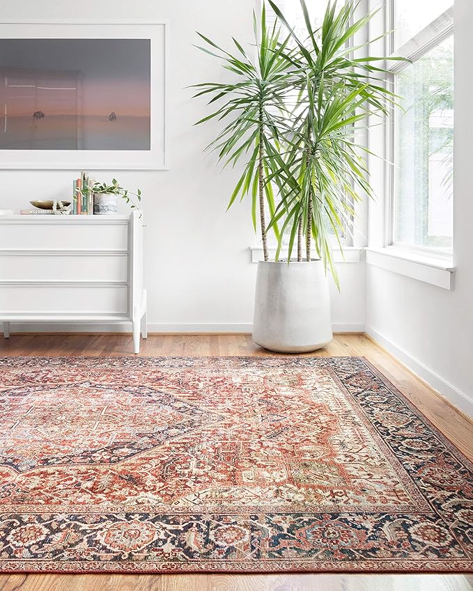 Loloi Layla Collection LAY-08 Red/Navy 3'-6" x 5'-6" .13" Thick Accent Rug by Loloi