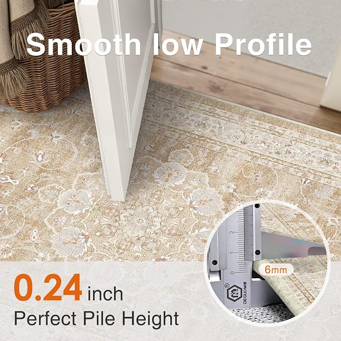 HUGEAR Entryway Machine Washable Area Rugs 2x3 Vintage Beige Brown Small - Image 7